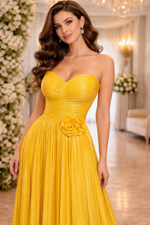 Golden Yellow Bloom strapless dress