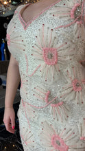 Rose Petals and Glitter: White Dress with Pink & Beige Floral Details