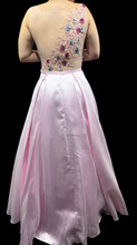 Whimsical Blush: A-Line Satin Dress with Floral Embellishments