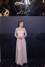 Salmon Blush Splendor: Long-Sleeved A-Style Dress