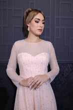 Salmon Blush Splendor: Long-Sleeved A-Style Dress