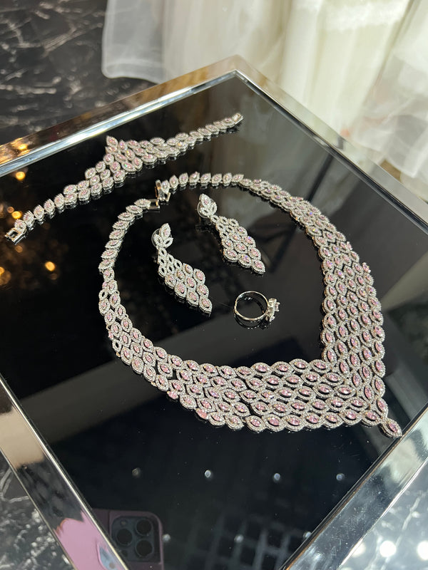 Set de zirconas plateado y rosado
