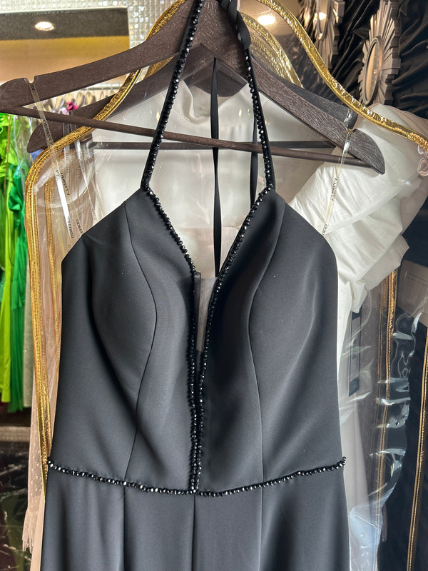 Sparkling Night: Black V-neck Jumpsuit with Shimmering Waistline