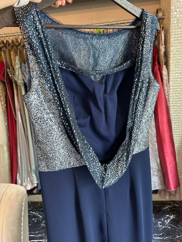 Midnight Sparkle: Dark Blue Top-Embellished
