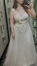 Lavender Blooms: A-Line White Lilac Dress with 3D Floral Embellishments