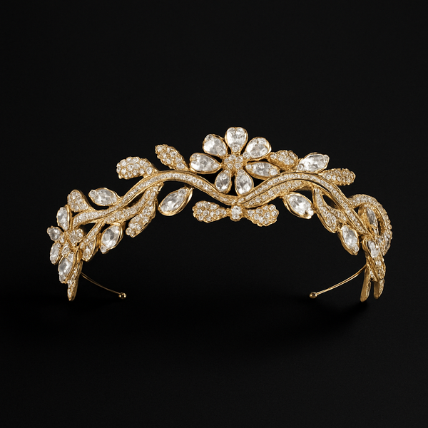 Tiara mediana con cristales plateados y dorados