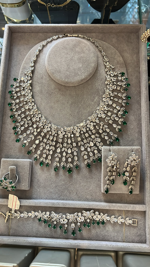 Set de base rodium con zirconas plateado y verde