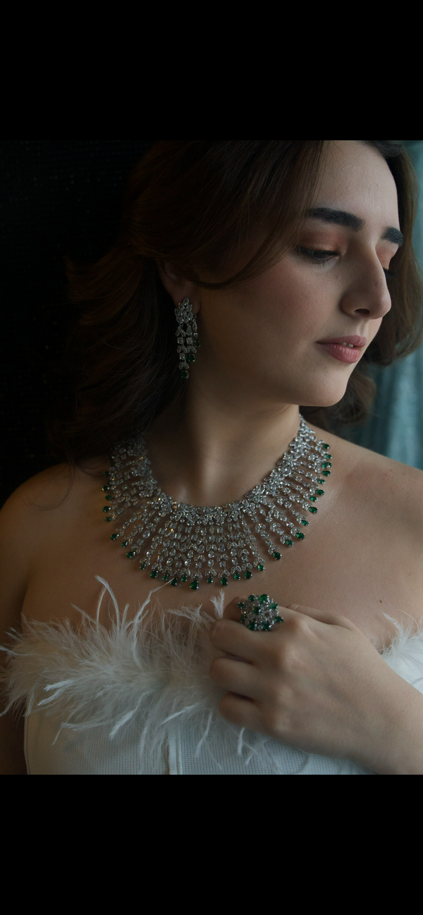Set de base rodium con zirconas plateado y verde