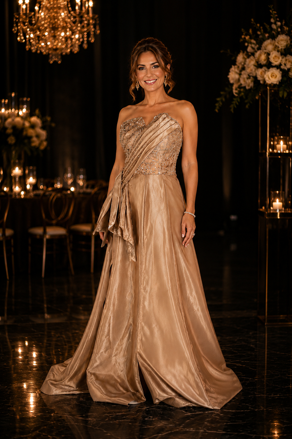 Camel brown strapless dress