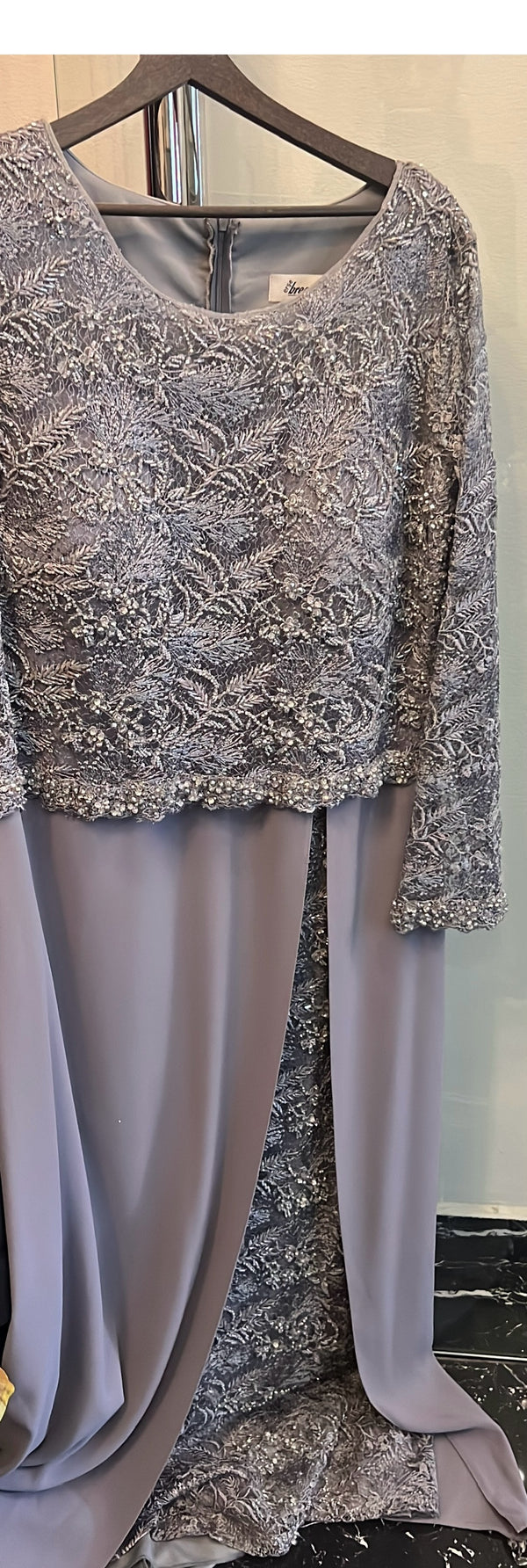 Sparkling Silver Elegance: Long-Sleeved Lace