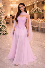 Blushing: Strapless Chiffon Dress with Lace