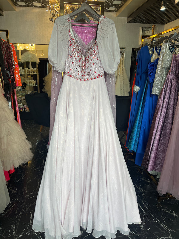 Vintage Blush Royalty: Off-Shoulder Old Rose Princess Dress with Puffed Short Sleeves