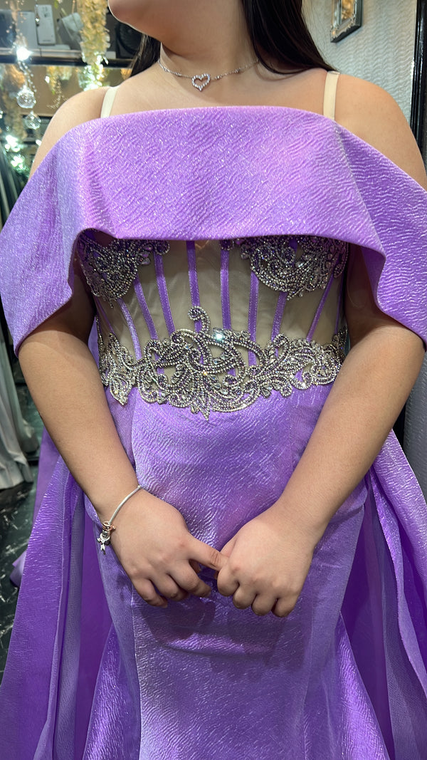 Lilac Serenade: Crystal-Adorned Mermaid-Style Strapless Corset Dress