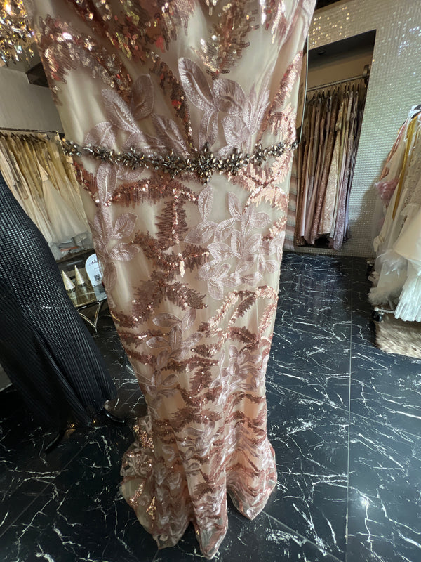 Twilight Charisma: Purple & Silver Off-Shoulder Mermaid Dress with Sequined Floral Appliques