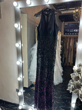 Midnight Sparkle: Black Halter Neck Dress with Iridescent Sequin Shimmer