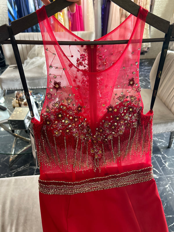 Fiery Elegance: Red Hot Mermaid Dress with Dazzling Embellishments