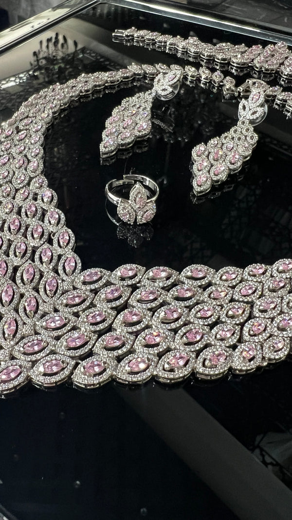 Set de zirconas plateado y rosado