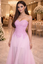 Blushing: Strapless Chiffon Dress with Lace