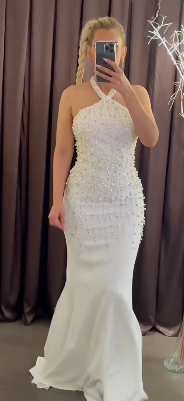 Halter Pearl White Dress