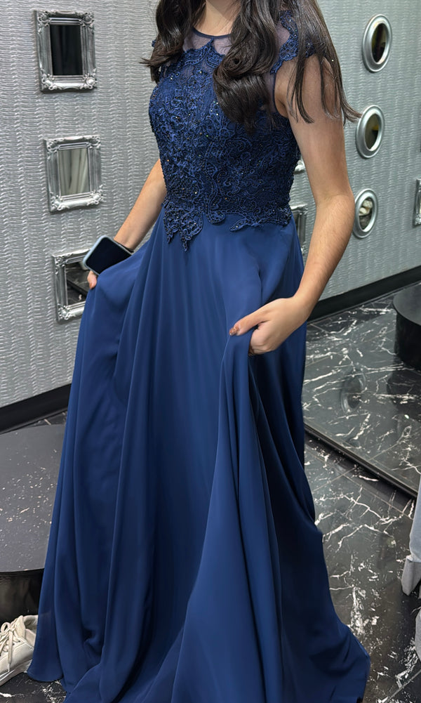 Blue Dream: Chiffon Dress with Sparkling Stone Applique