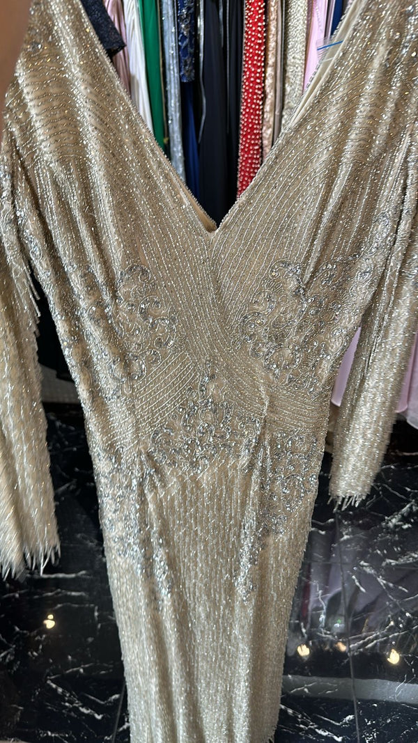 Khajula bejeweled nude and silver dress