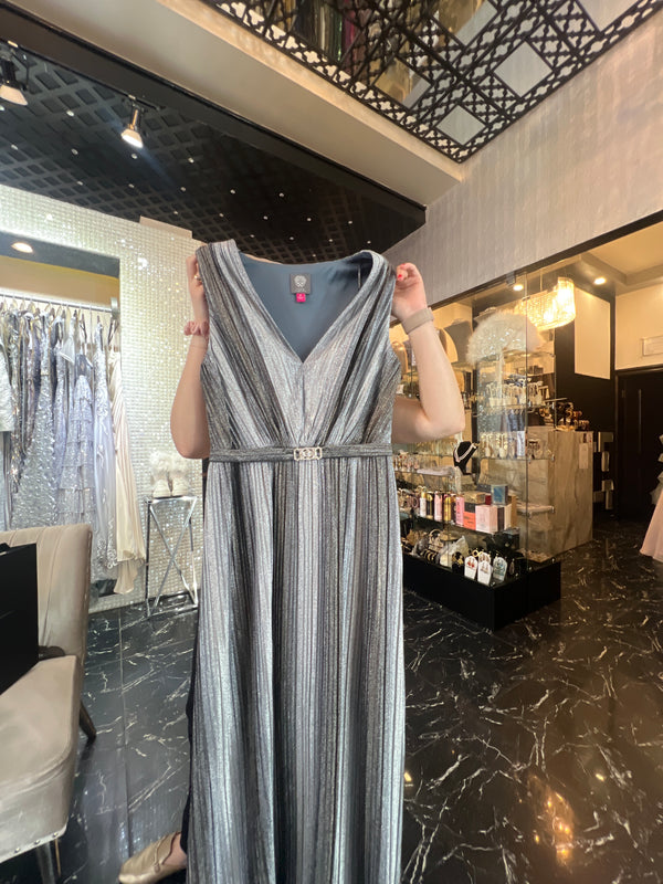 Silver Streak: Long Grey Vertical Striped Dress