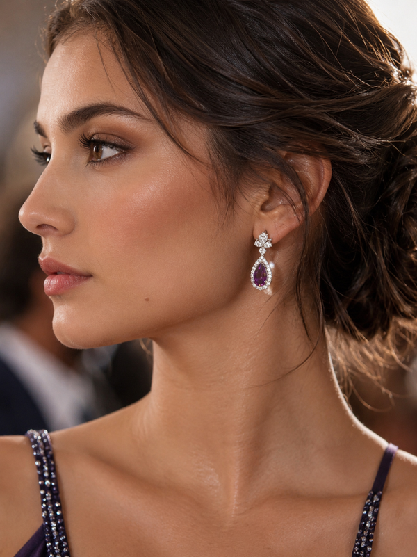 Leaf with Purple Gem Earring