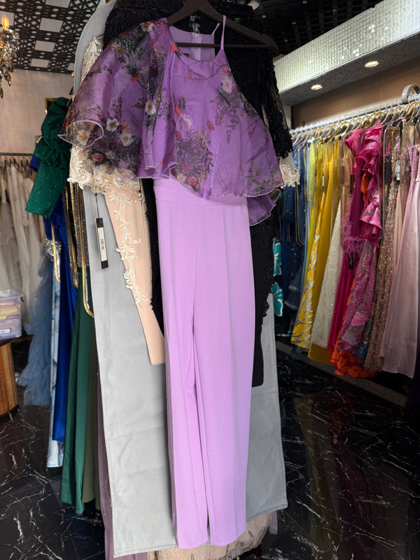 Royal Bloom Jumpsuit: One-Shoulder Purple with Floral