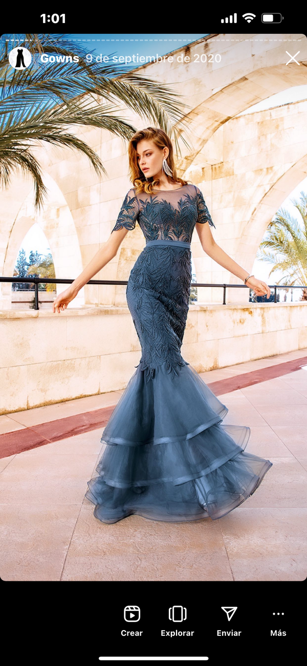 Midnight Garden: Dark Blue Dress with Leafy Lace