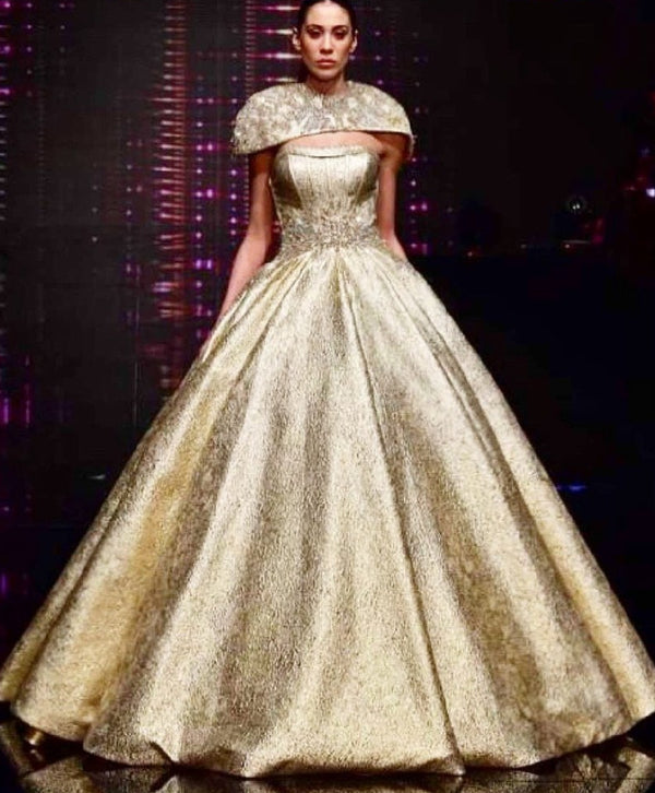 Golden Royalty: Jewel-Encrusted Princess Gown Dress