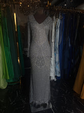 Abstract Grey V-neck Long Sleeve Dress