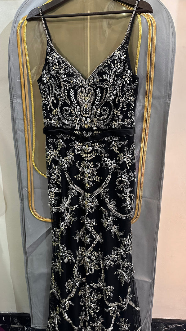 Dazzling Gems: V-Neck Dress with Delicate Thin Straps