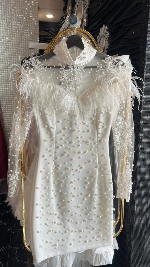 Elegant Lace and Pearl Cocktail Dress
