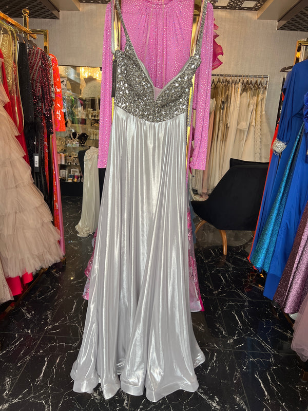 Silver Shimmer: Metallic Sequin Dress with Bold Chest and Strappy Back