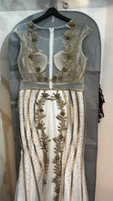 Golden Garden: White Dress with 3D Flowers and Gold Accents