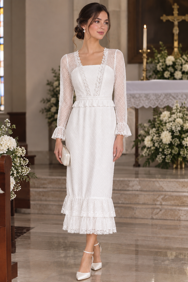 Sophisticated Lace: Classic White Dress with a Modern Twist