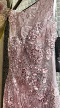 Whispering Rose Elegance: Vintage Pink Mermaid Dress with High Neck Lace
