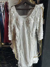 Flower Power: White Knee-Length Dress with 3D Flowers