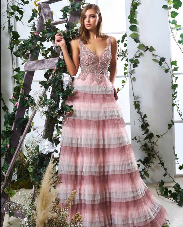 Pastel Dream: Chiffon Gown with Crystal Embellishments Dress