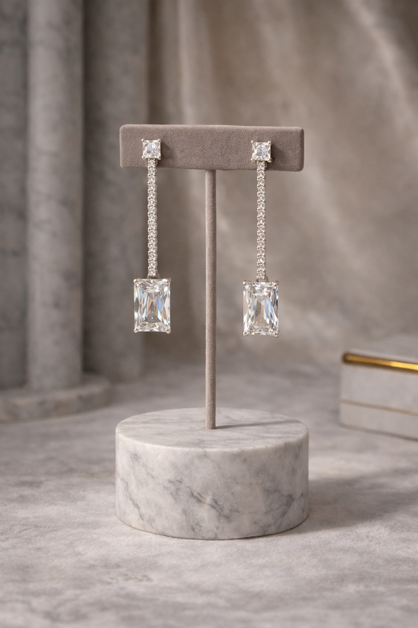 Squared Long Silver Earring