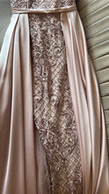 Blushing Elegance: Light Pink Mermaid Dress with Lace, Gems, Pearls, and Princess-like Flowing Skirt