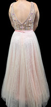Blushing Beauty: A Sparkling V-Neck Chiffon Dress with Dazzling Florals & Sequins