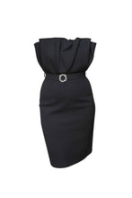 Ruffle and Sparkle: Black Pencil Dress with Chest Ruffles