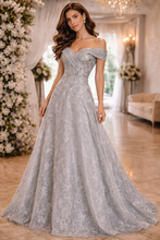 Silver Mist: V-Neck Gray and Silver Lace Dress