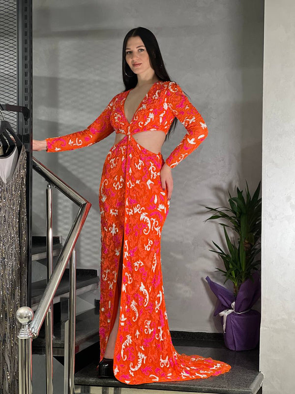 Turuncu orange/pink beads dress