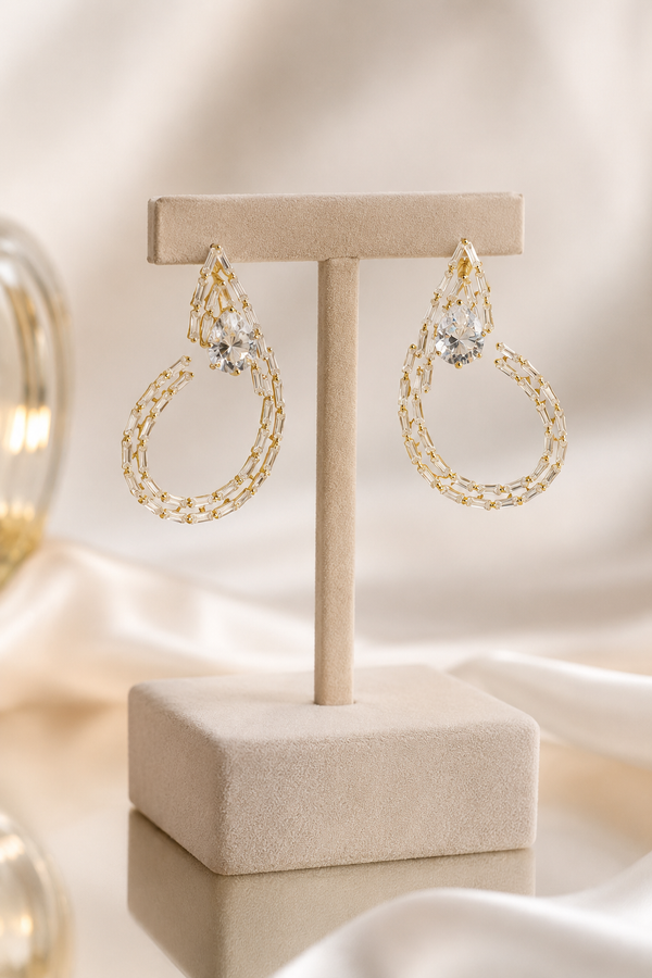 Gold&Crystals Half-moon Earrings