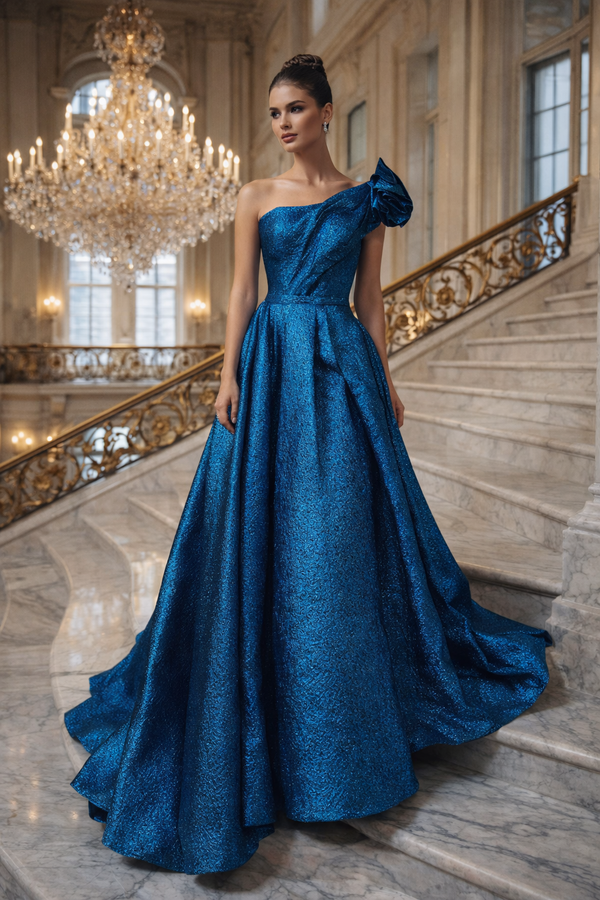 Silah Teal Blue Metallic A-line Dress