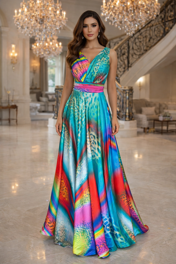 Rainbowy cheetah print empirestyle dress