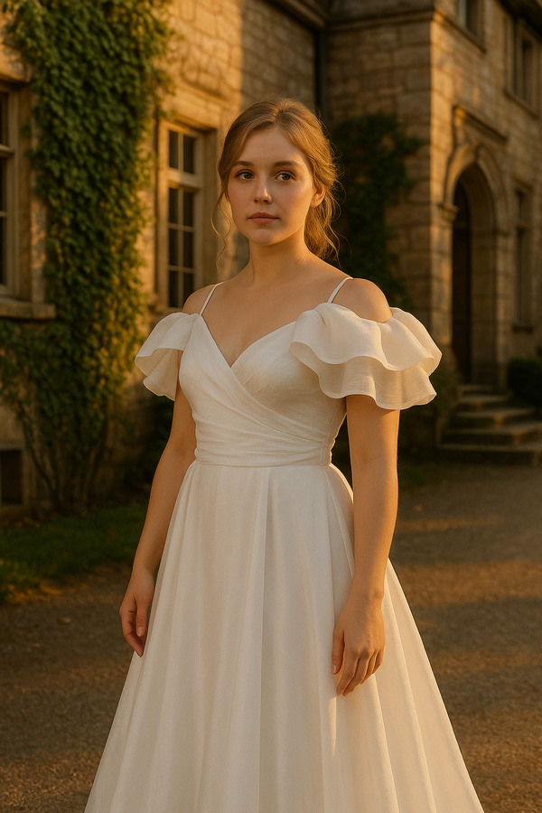 Off-Shoulder White Dress with Delicate Thin Straps