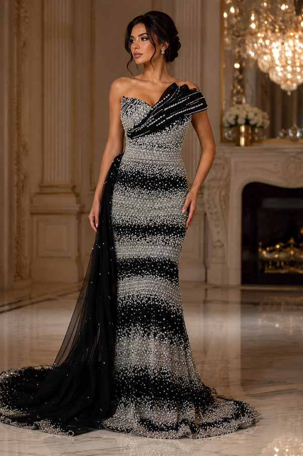 Black and Silver Starjeweled Gown